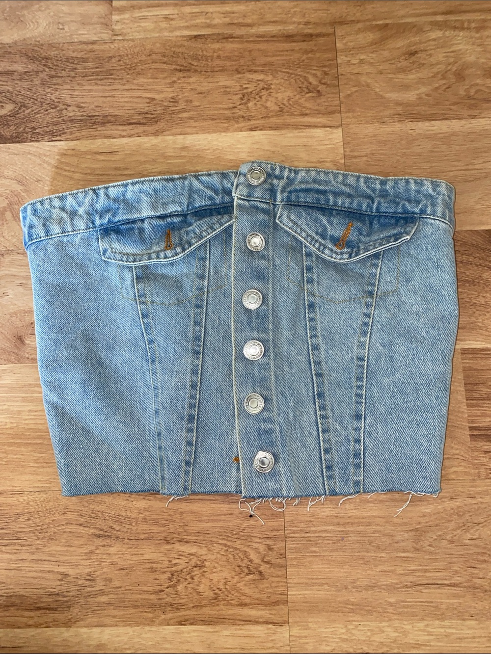Fashion Nova Light Blue Denim Strapless Corset Top